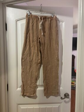 Peach Love California Men's Corduroy Drawstring Pants in Tan